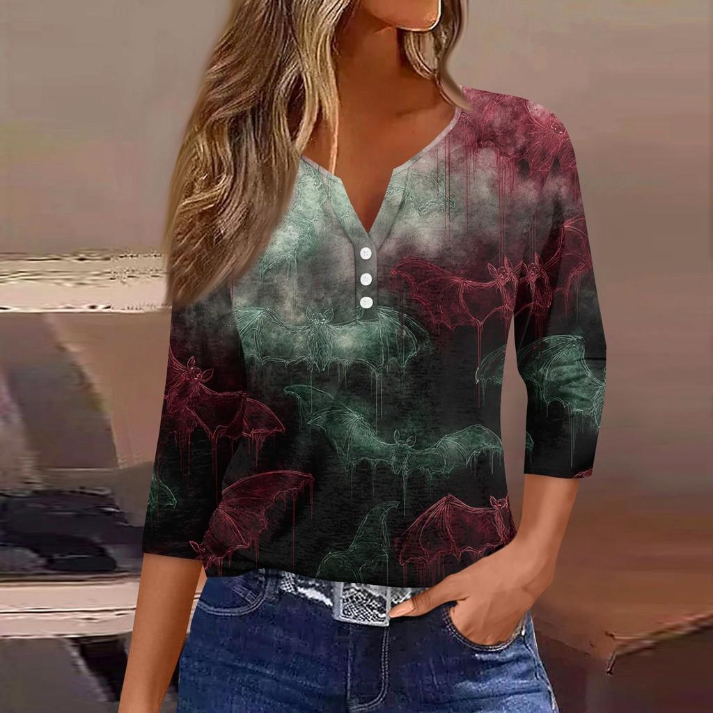 Dames T-shirt T-shirt Print Knoop 3/4 Mouw Dagelijks Weekend Mode Basic V-hals Normaal Top