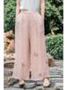 Artistic Retro High-Waisted Embroidered Ramie Pants - Spring 2026 Women's Casual Loose Straight-Leg Style.