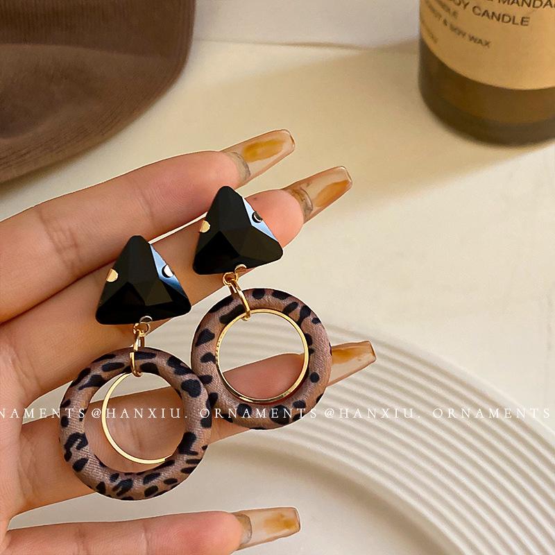 Silbernadel Leopard Herz Schleife Geometrische Hängeohrringe - Trendiger koreanischer Stil für Frauen