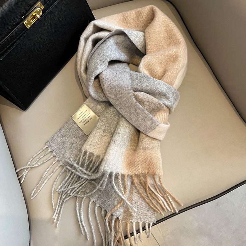 Small fresh white plaid scarf WO100 wool scarf women's winter warm scarf birthday gift