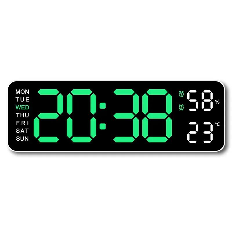 9 Inch Large Digital Wall Clock with Temperature Humidity Display,Auto Dimmer,USB Powered,12/24H LED Alarm Clock for Home Office