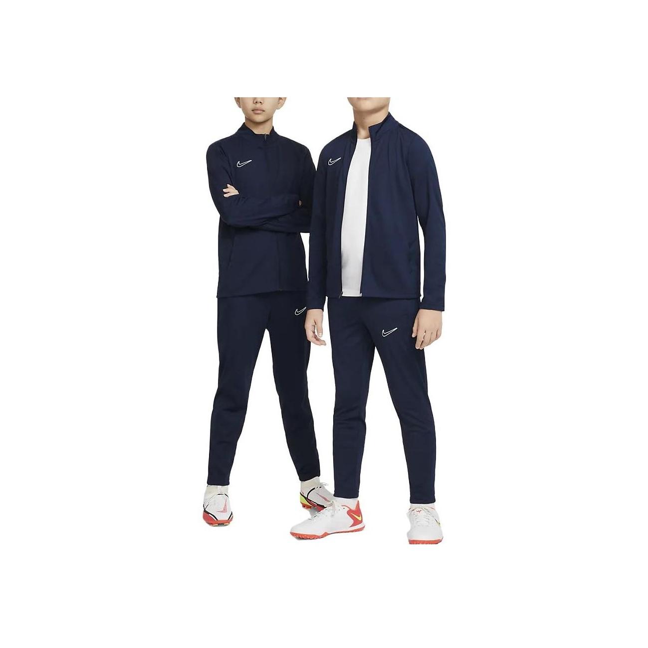 

Nike Однотонный дизайн с логотипом Куртка с воротником-стойкой и длинными рукавами Брюки прямого кроя Повседневный спортивный костюм Детские комплекты Темно-синий DX5480-451 S