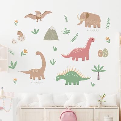 Cartoon Schattige Gekleurde Dinosaurus Bomen en Dieren Muurstickers Verwijderbaar voor Slaapkamer Woonkamer Kinderkamer Decoratie Muurstickers