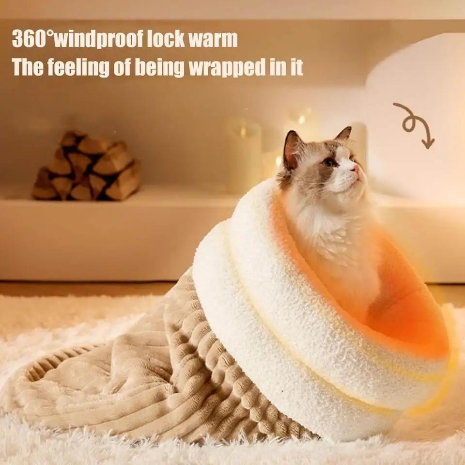 Katzen Winterschlafsack Weicher Plüsch Katzensack Selbsterwärmendes Katzenhöhlenbett für Wohnungskatzen Katzenverstecke 360°-Umschlag Haustier Kuschelsack