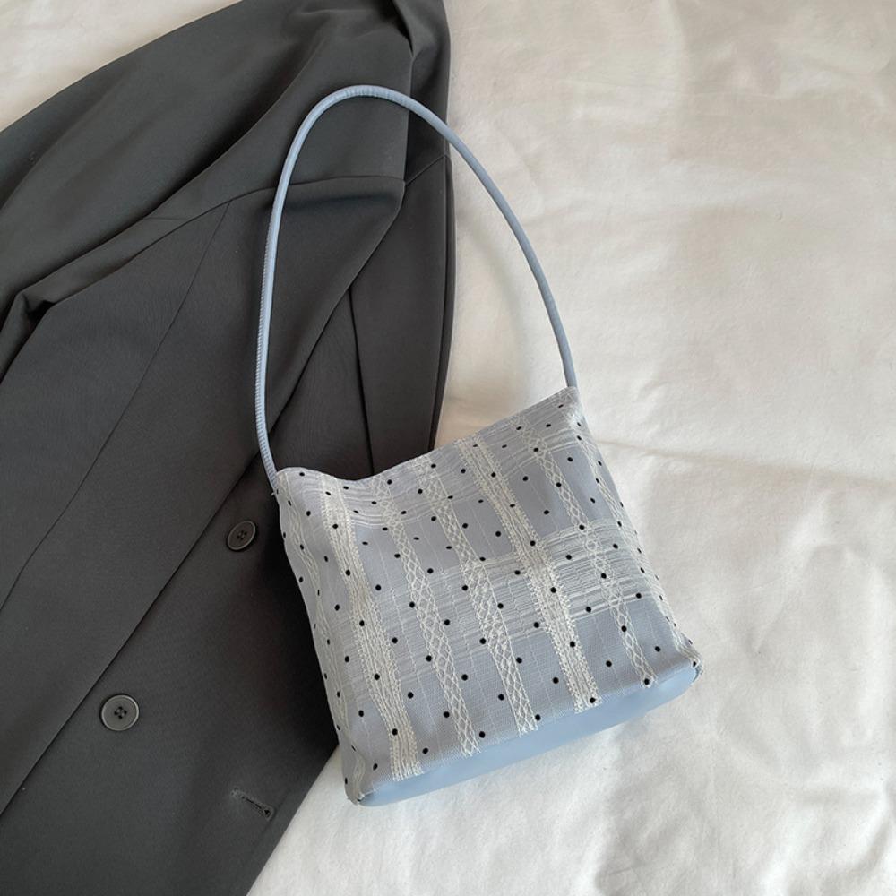 Fashionable Versatile Women Handbag Korean Style Elegant Underarm Bag Decorative Silk Scarf Polka Dot Pattern Bucket Bag