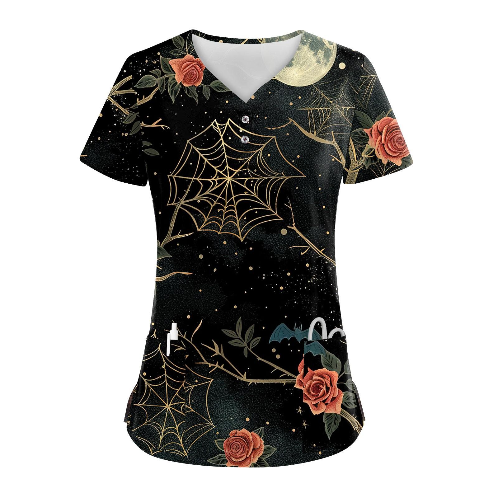 

Женские модные повседневные топы с V-образным вырезом на пуговицах и принтом на Хэллоуин, топы для кормящих мам, женские халаты, 2 кармана S чёрный