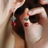 Sandalwood Red Lotus Earrings Chinese Style Earrings Elegant Design Retro Vintage Qipao Accessories Women Personalized Jewelry
