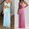 Damen Unifarben Sexy Schlank geschnitten Hohe Taille Schlitz Camisole Ausgeschnitten Maxikleid, Europäischer Amerikanischer Stil Trägerlos Langes Kleid
