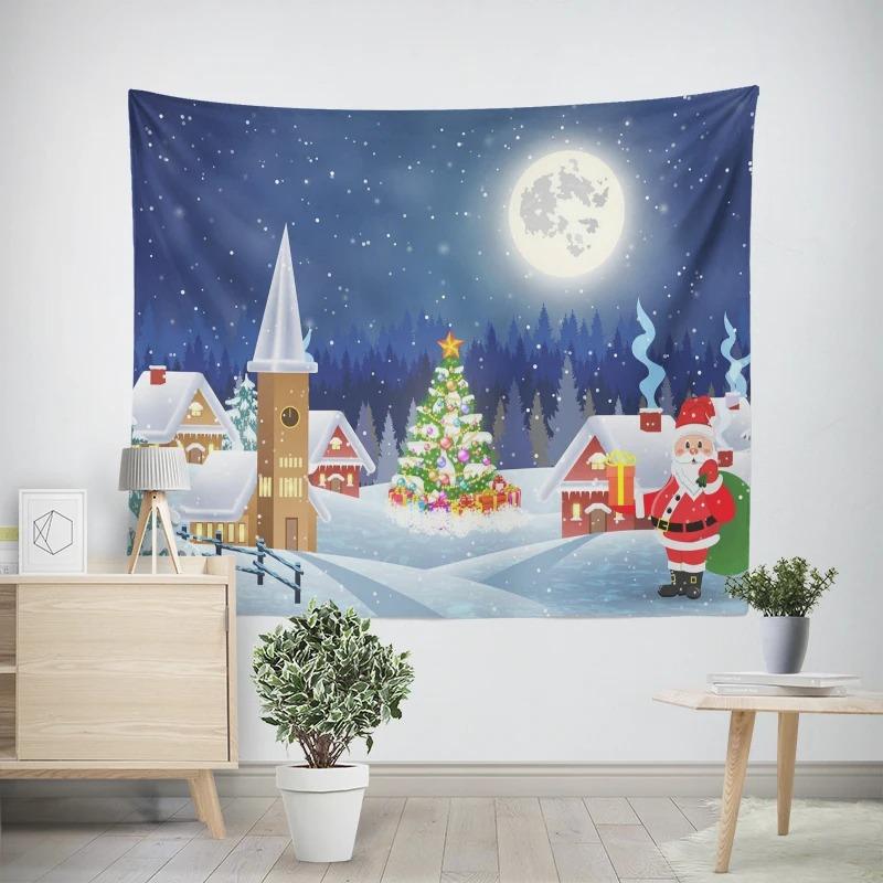 New Year Christmas Snowman Gift Box Pattern Living Room Bedroom Decorative Tapestry