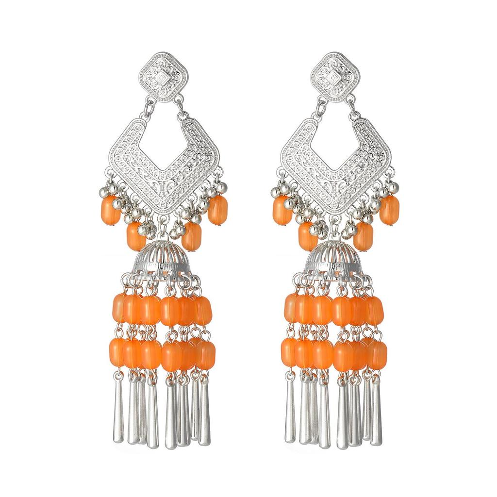 Bohemian Ethnic Style Long Beaded Tassel Drop Earrings