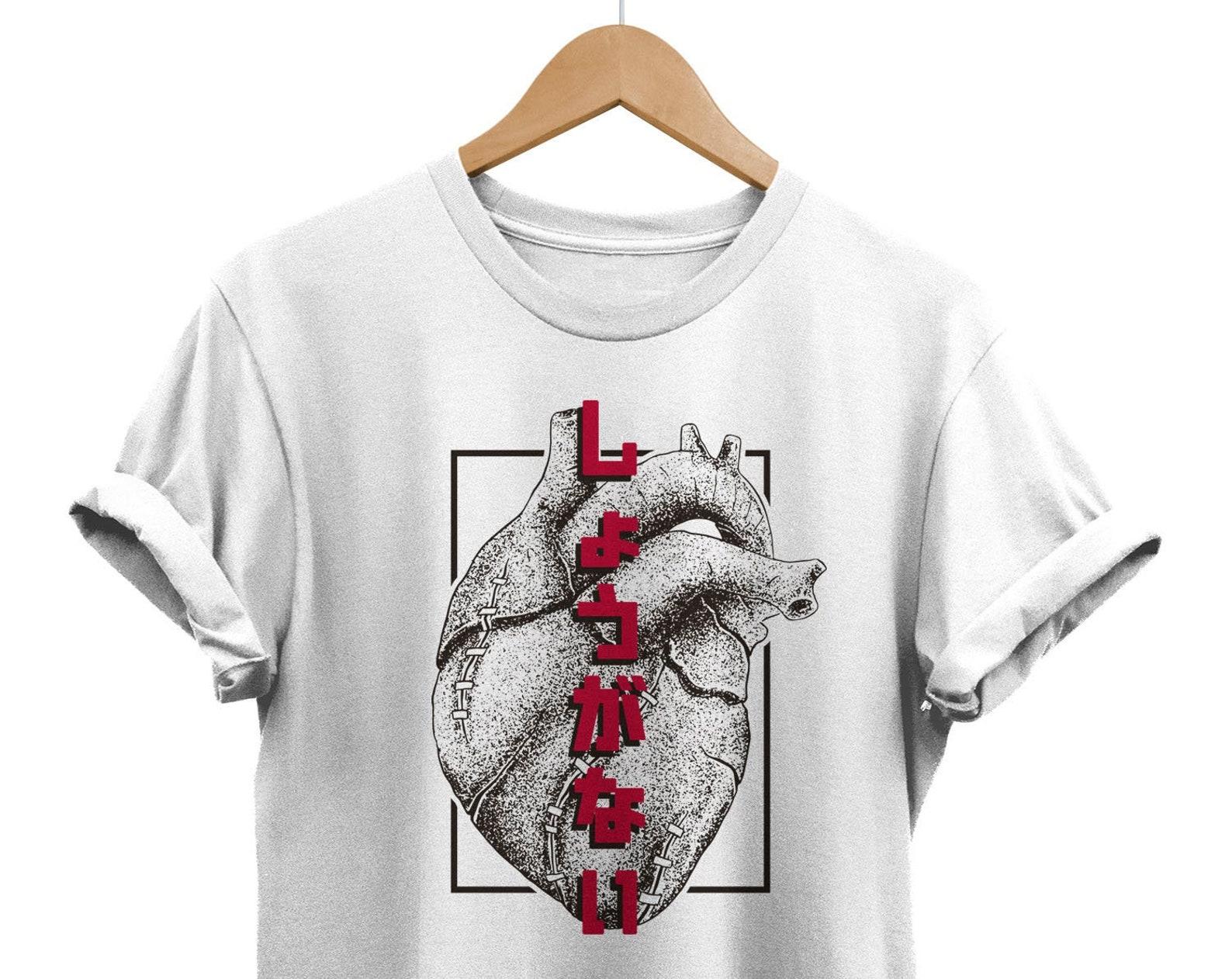 Japanese Heart T-shirt: Grunge Streetwear, Kanji Letters L
