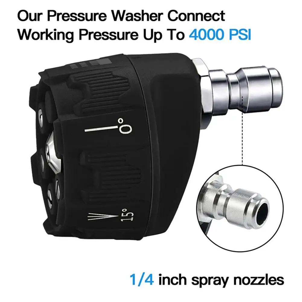 High Pressure Washer Spray Nozzle 6-in-1 Quick Connect Spray Tip 0 15 25 40 Degree Nozzle for Car Wash Garden Cleaning Tools