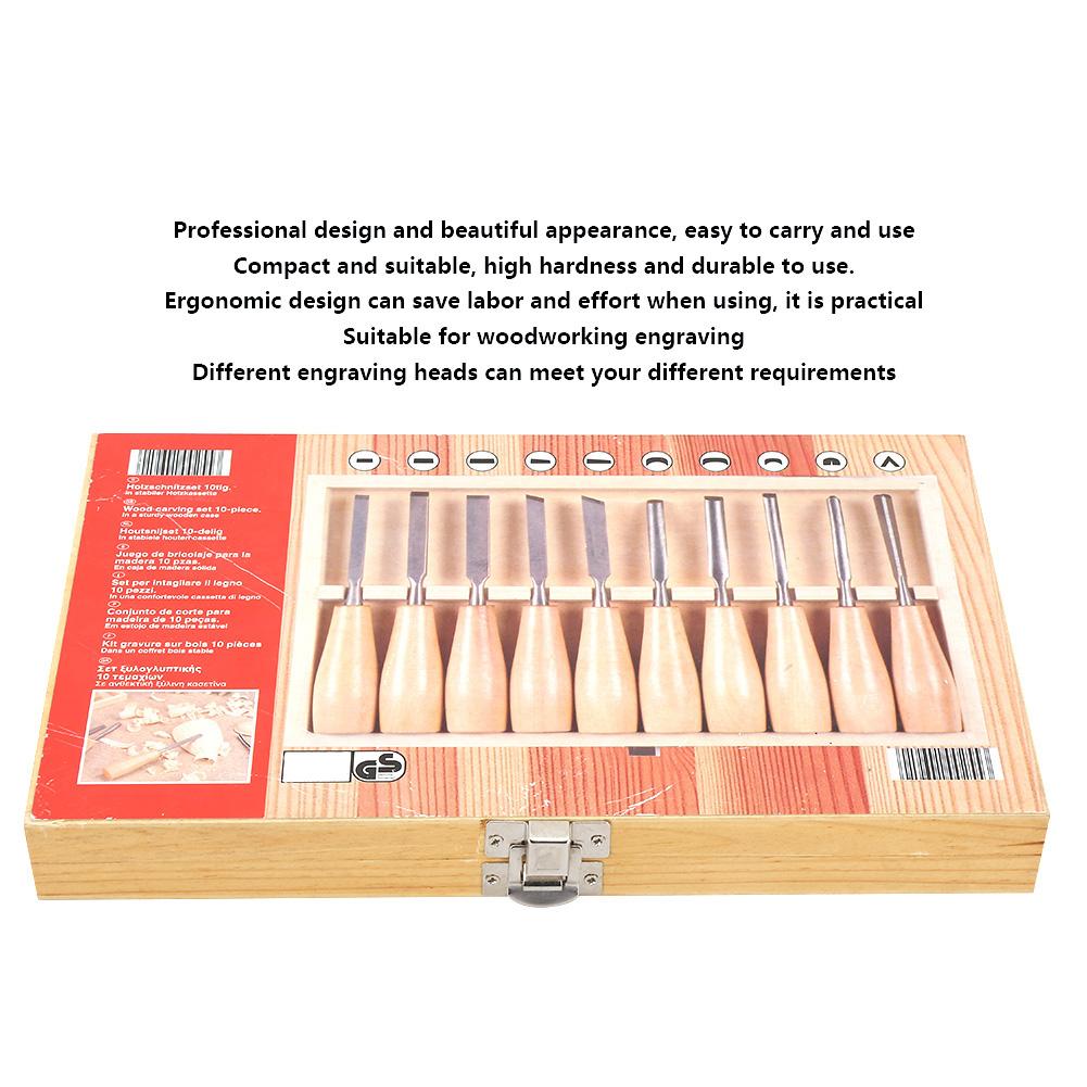 10Pcs High Hardness Wood Handle Carving Knife Chisel Kit Set Woodworking Hand Tool