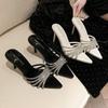 Glänzende Strass High Heel Hausschuhe Damen Spitz zulaufende Mules Dünne High Heels Sommer Damen Elegant Party Sexy Sandalias De Mujer