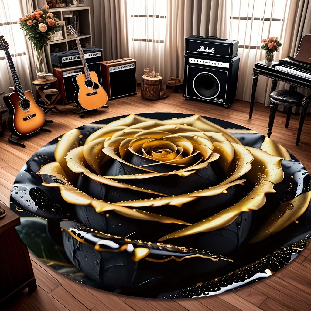 

Luxury Black Golden Rose Pattern Mat Non Slip Washable Floor Rug Living Room Bedroom Bathroom Decor Fashion Trendy 1PC 60cm