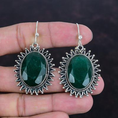 Facettierte sambische Smaragd Ohrringe Handgefertigter Edelstein Schmuck 925 Sterling Silber Ohrringe Neuestes Design Ohrringe Verlobungsgeschenke Silberschmuck