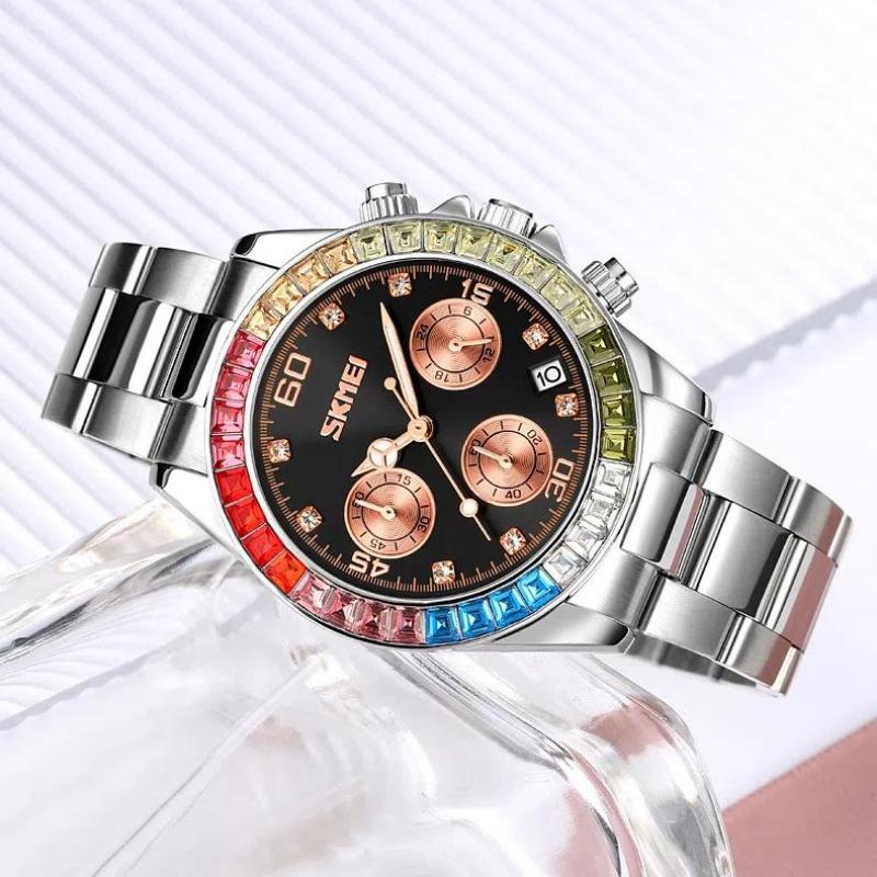 Skmei Orologi da Donna Lunetta Pietre Preziose Arcobaleno Business Lusso Top Brand Orologi al Quarzo Impermeabili Orologi Sportivi