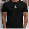 Men Heartbeat Print Short Sleeve T Shirt Crew Neck Casual ECG Line Graphic Tee