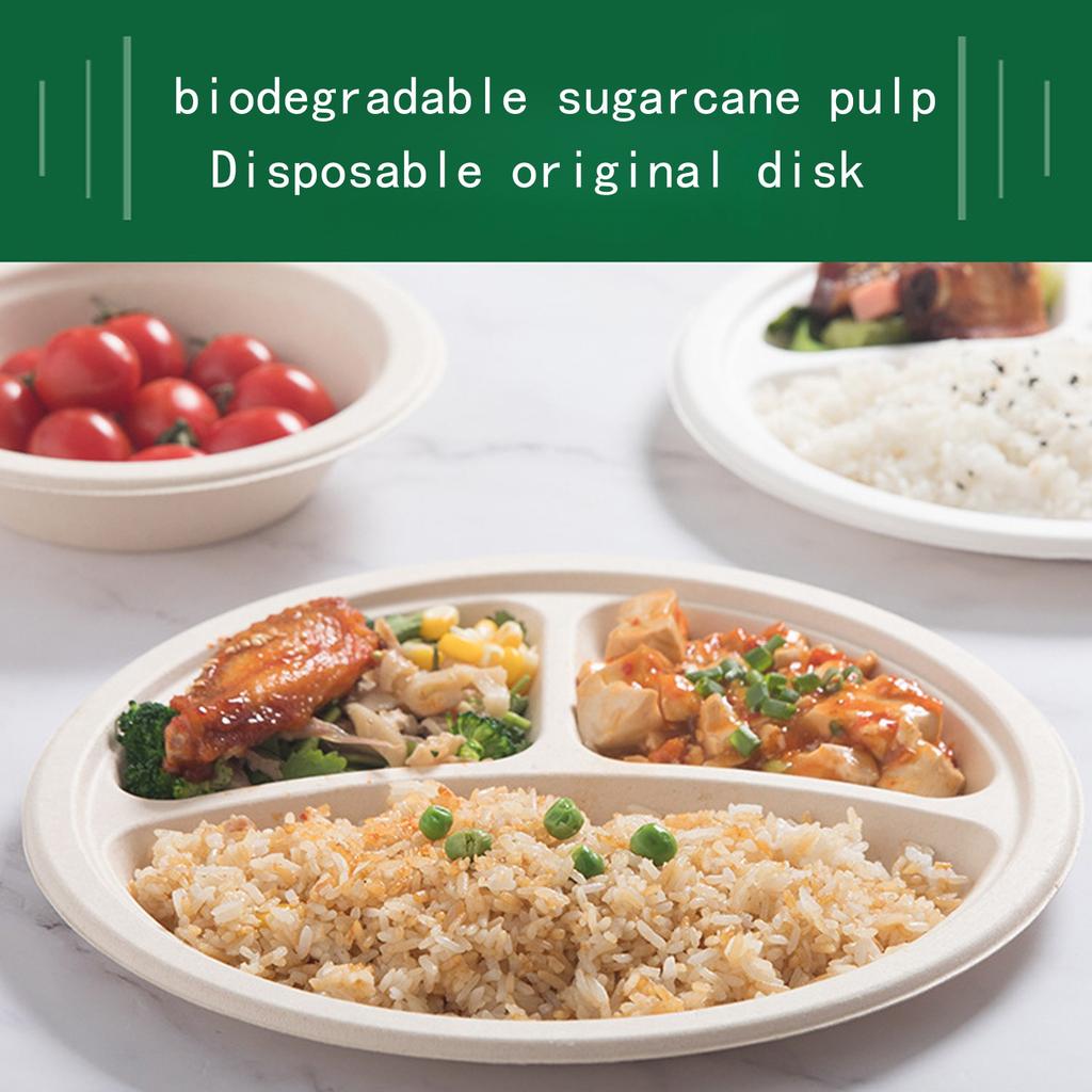 Disposable Dinner Plates, Thickened Food-grade Tableware, Round Snack Plates, Barbecue Plates, Buffet Paper Plates, Three-grid Paper Plates