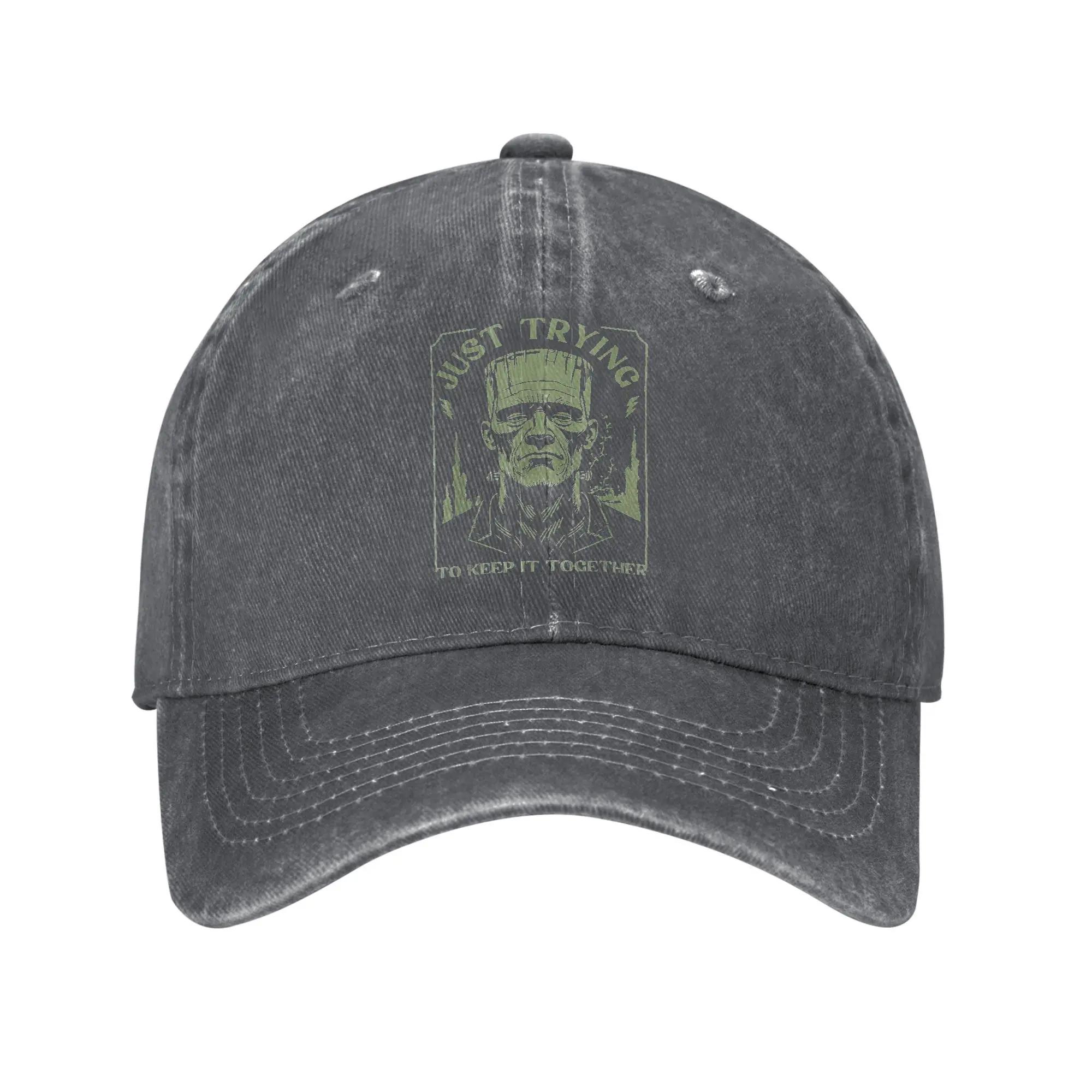 

Frankenstein Monster Horror Unisex Women Baseball Cap Keep it Together Distressed Denim Cap Hat Fashion Outdoor Adjustable Snapback Adjustable