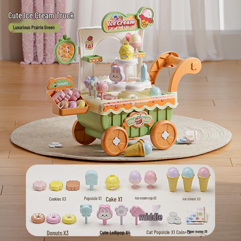 Kids' Ice Cream Cart Pretend Play Set - Toy Kitchen for Ages 3-6, Perfect Children's Day Gift