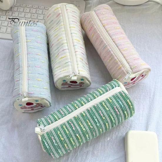 Decorative Pencil Case Strawberry Cake Roll Case, Large Capacity Cylindrical Pen Pouch, Girlish Desk Accessory Cute Stationery Storage Bag for
