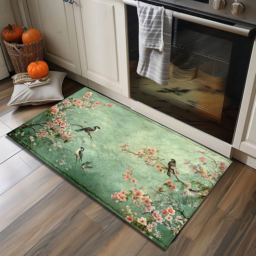 Spring Bird Branch Pattern Rug Water Absorbing And Cooling Kitchen Corridor Bedroom Living Room Carpet Home Decoration