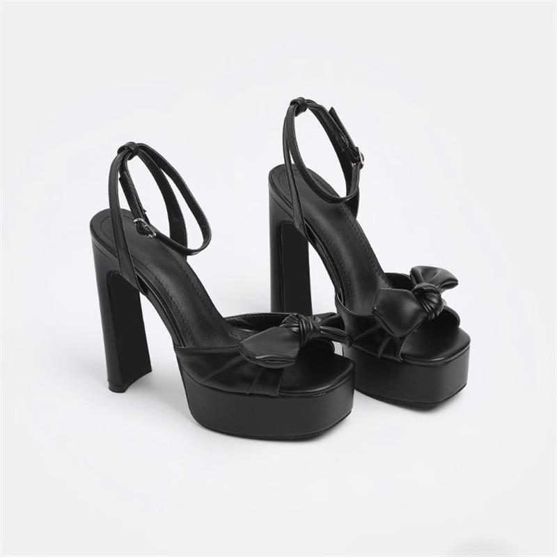 French style not tired feet thick heel sandals women's 2025 summer new square head bow waterproof table with skirt high heels