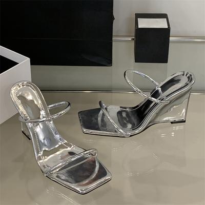 Eilyken Summer Hollow Out Square Toe Women's Slippers Transparent Wedge High Heels Banquet Ladies Shoes