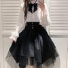 WANSHIX Gothic Long Sleeve Ribbon Blouse and Tulle Skirt Cute Princess Landmine Winter Black and Women's 3-Piece Set, Lolita, Style, Style, Spring,