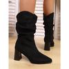 Vintage Pointed Toe High Heel Fashion Boots 2025 Winter New Plus-size Fleece Mid-top Boots for Women