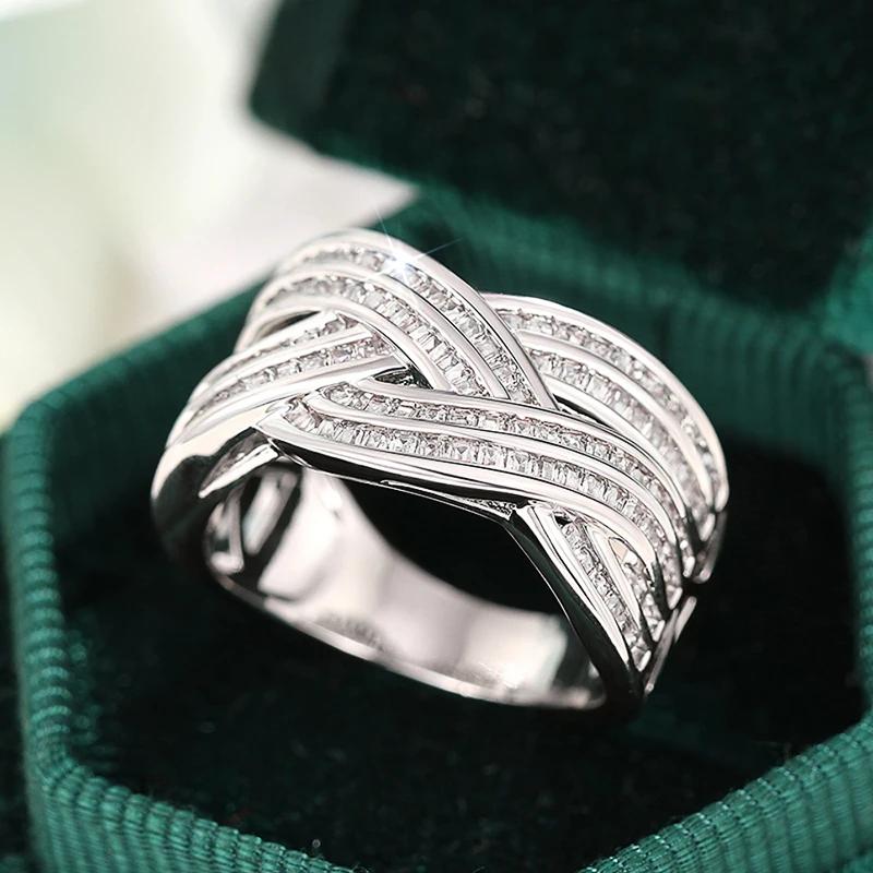Huitan New Trendy Cross Design Rings Female Brilliant Shiny Cubic Zirconia Finger Accessories Delicate Chic Women Party Jewelry