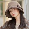 Autumn and winter hat women's casual versatile bucket hat shading bow basin hat showing face small bucket hat