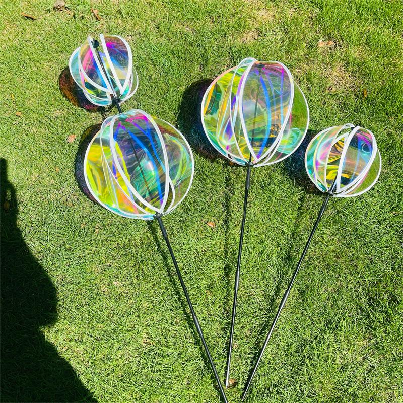 Reflective Ball Wind Spinner Colorful Windmill Sturdy Plastic Art Decor for Balcony Lawn Courtyard Outdoor Decoration