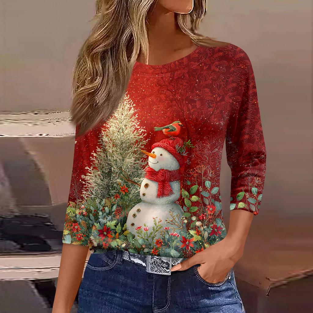 3/4 Sleeve Shirts For Women Print Graphic Tees Blouses Casual Plus Size Basic Tops Pullover