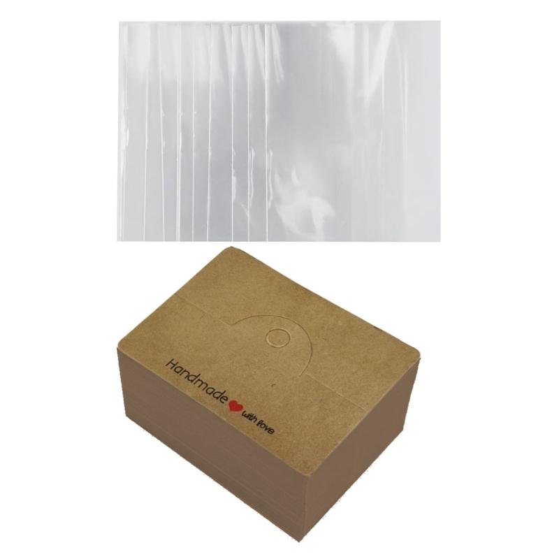 

100pc Kraft Paper Jewelry Package Tags Card DIY Handmade with Love Bracelets Display Card Necklace Folded Card Accessory коричневый