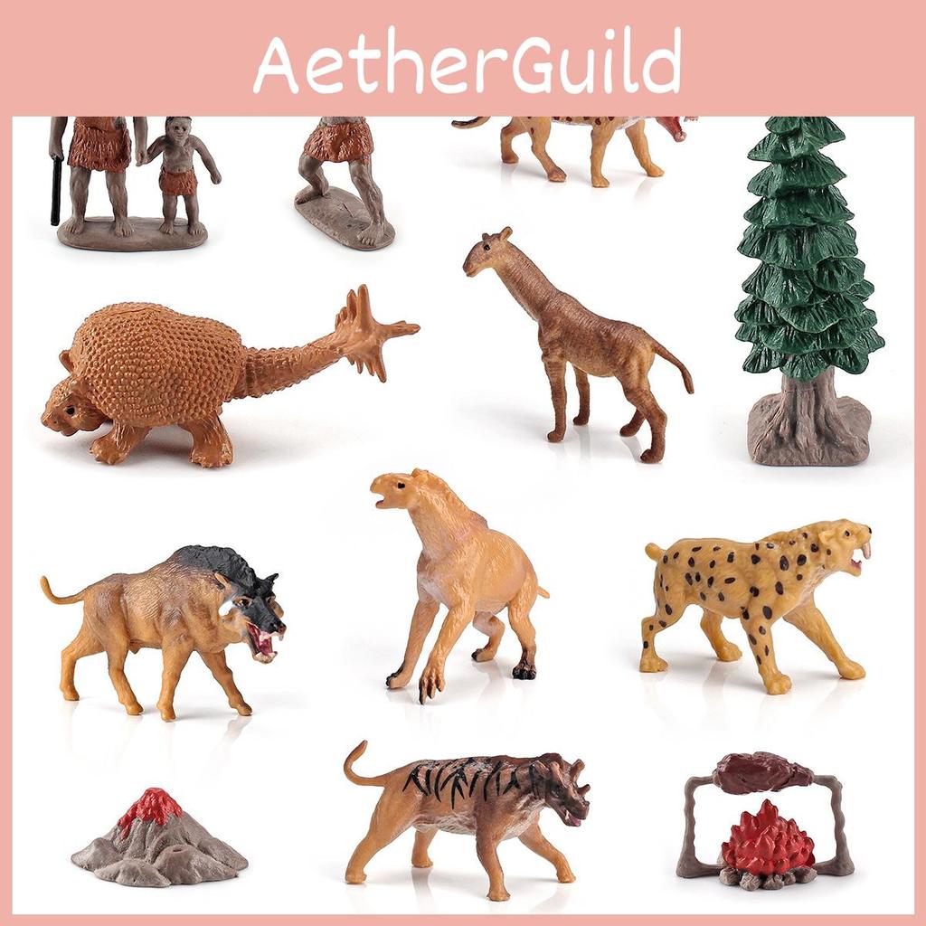 Lifelike Ancient Era Scene Desktop Decor With Prehistoric Animals And Humans Models