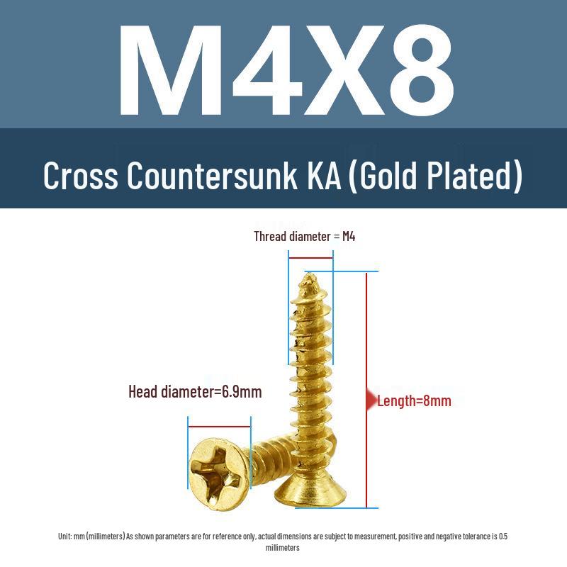 Yigu Gold-Plated Carbon Steel Self-Tapping Screws: Countersunk Head, Flat Head, Pointed Tail, Sizes M2-M4, Ideal for Electronics.