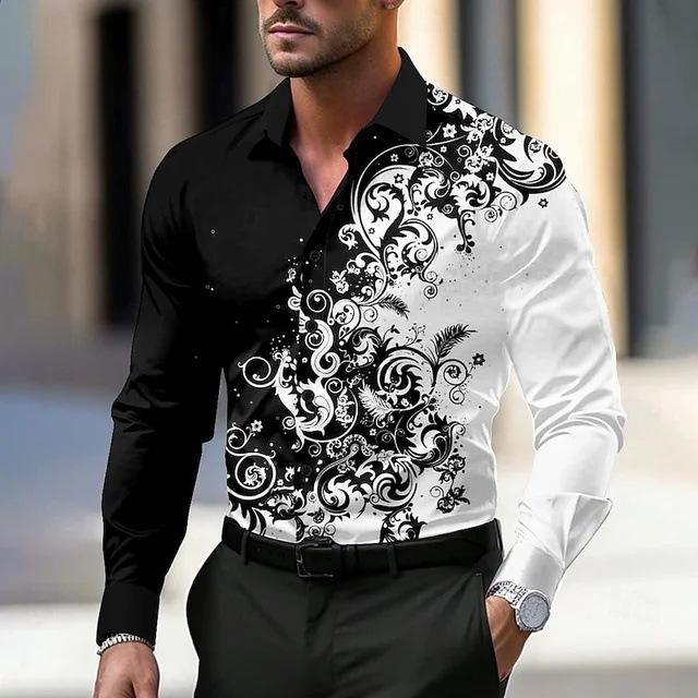 Men S Long Sleeve Button Down Colour Block 3d Printed Casual Shirt