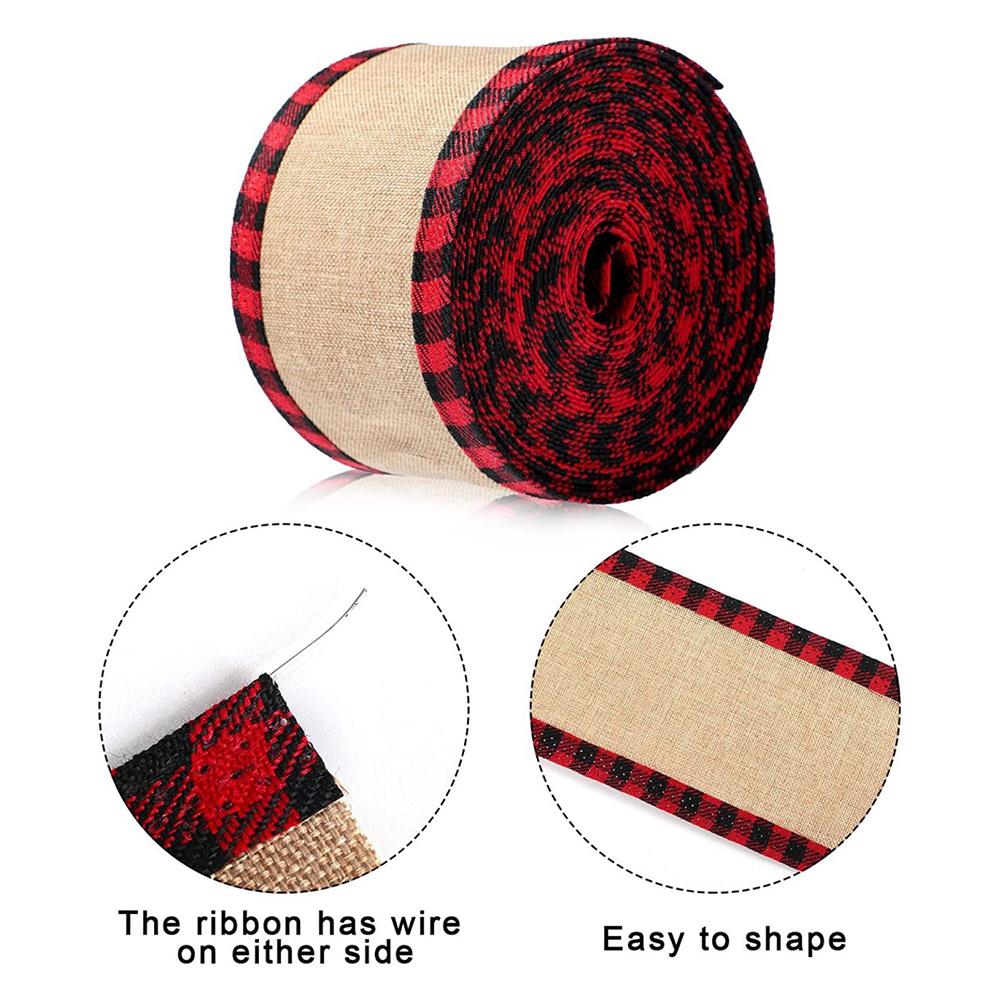 Rustic Style Christmas Ribbon Imitation Linen Ribbon Plaid Edging Ribbon