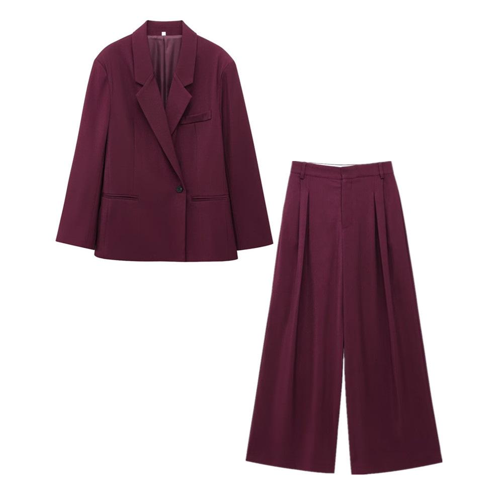 

2025 Spring Women s Double-Breasted Suit Jacket & Pleated Pants Set L