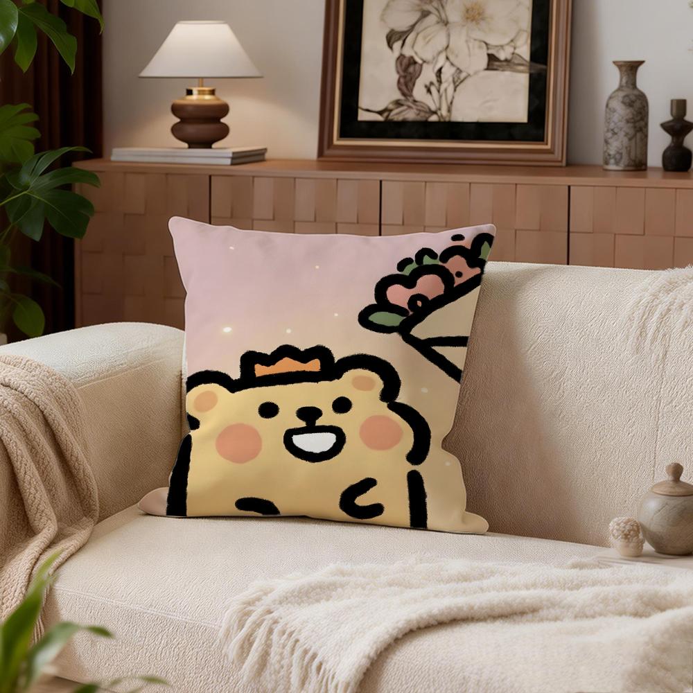 Cute Bearisbug Cushion Cover Cushion Cover Set 4Pcs 50X50 45X45 40X40 Pillowcase Decorative Sofa Home Decor