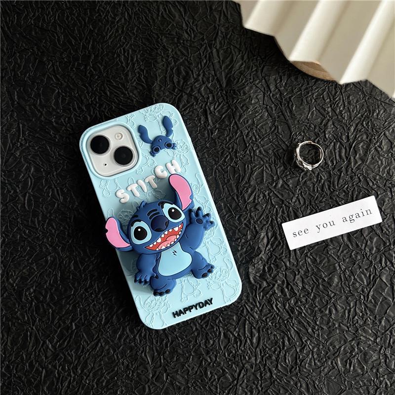 Stitch Cartoon Silicone Holder for iPhone 11/12/13/14, 15/16 Pro Max Case