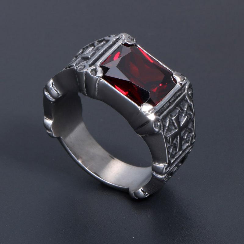 Hot Selling European and American Gothic Cross Gemstone Titanium Steel Ring, Domineering Index Finger Accessory
