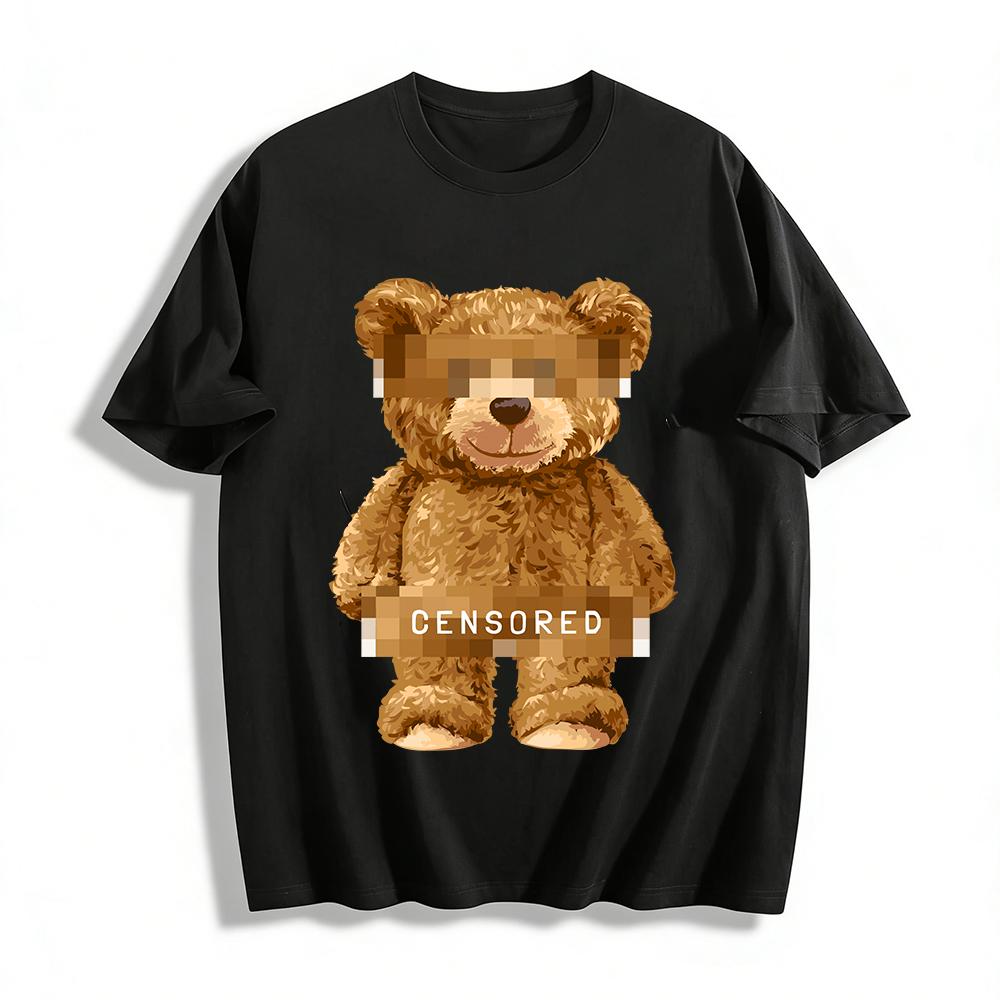 

Pixel Censored Bear Print Trendy Casual Short Sleeve T-Shirt Pure cotton T-shirt XXS