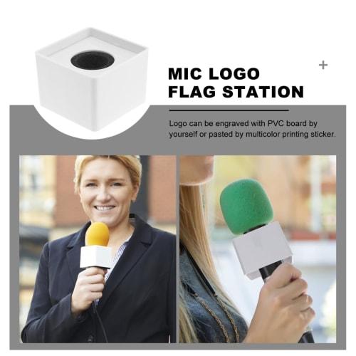 Set of 2 Portable ABS Microphone Flags, Square, White, Durable, Lightweight, and Stylish for Interviews and Events