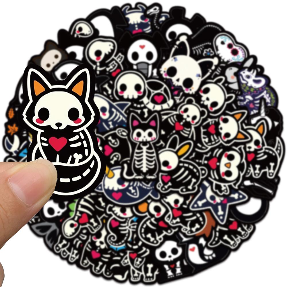50Pcs Black White Animals Skeleton Skull Graffiti Stickers Diy Motorcycle Laptop Phone Helmet Car Stationery Bike Cool Decals