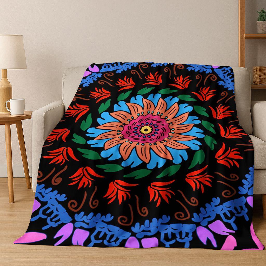Regenbogen Mandala Blume Chakren Yoga Bohemia Kunst Flanell Decke, Gemütliche Weiche Überwurfdecke für Zuhause Schlafzimmer Bett Sofa Abdeckung Kinder Geschenk