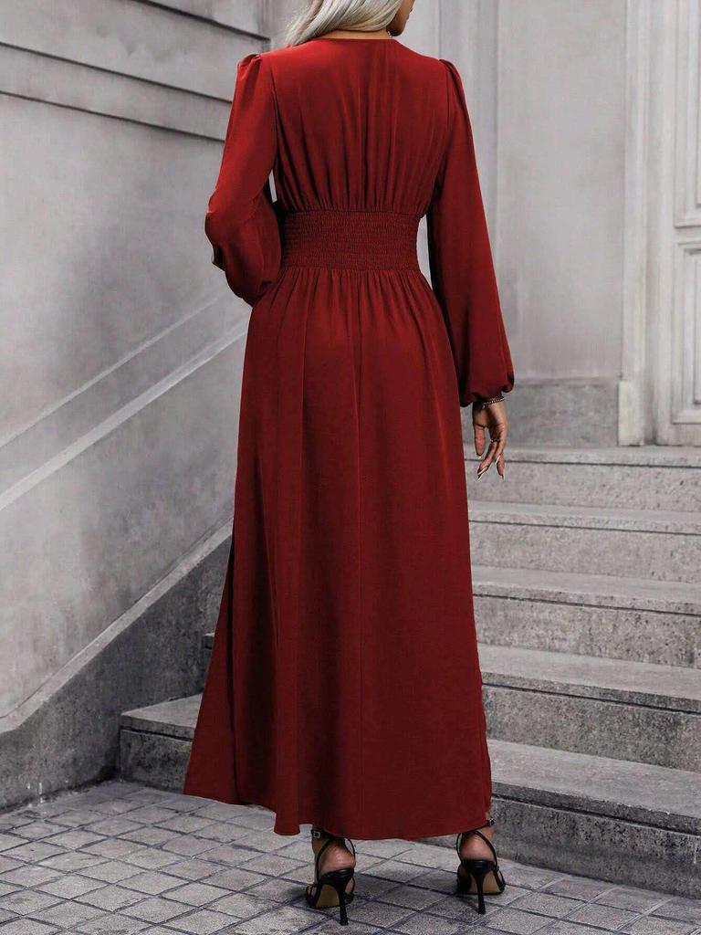 Modisches Europäisches/Amerikanisches Langarm-Schlitz-Rüschen-Laternenkleid für Damen, Herbst/Winter 2026