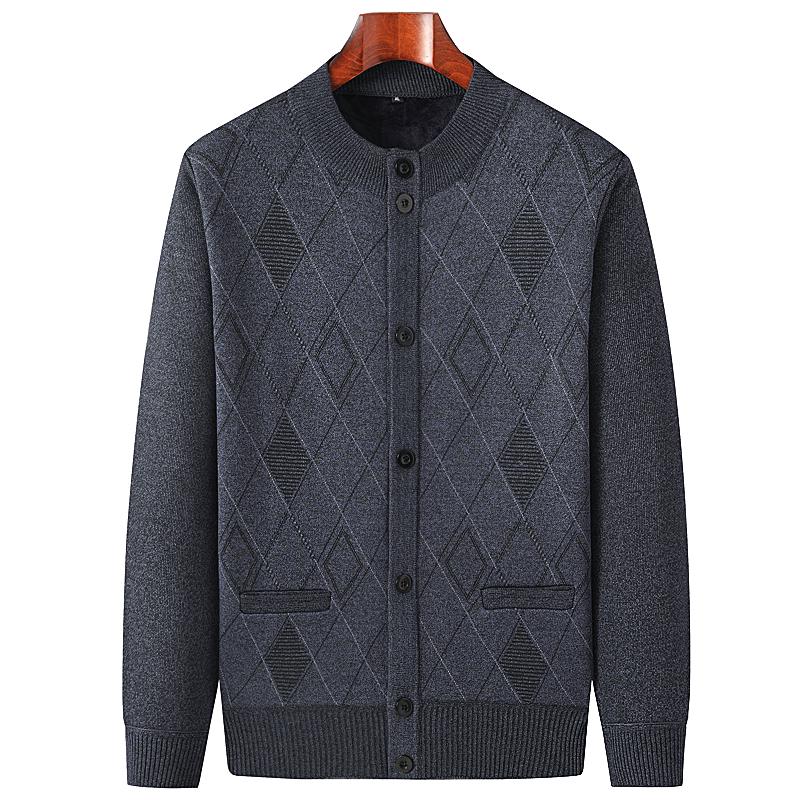 Men's Autumn-Winter Knit Cardigan: Thickened Velvet Sweater for Middle-aged and Elderly Dads and Grandpas.